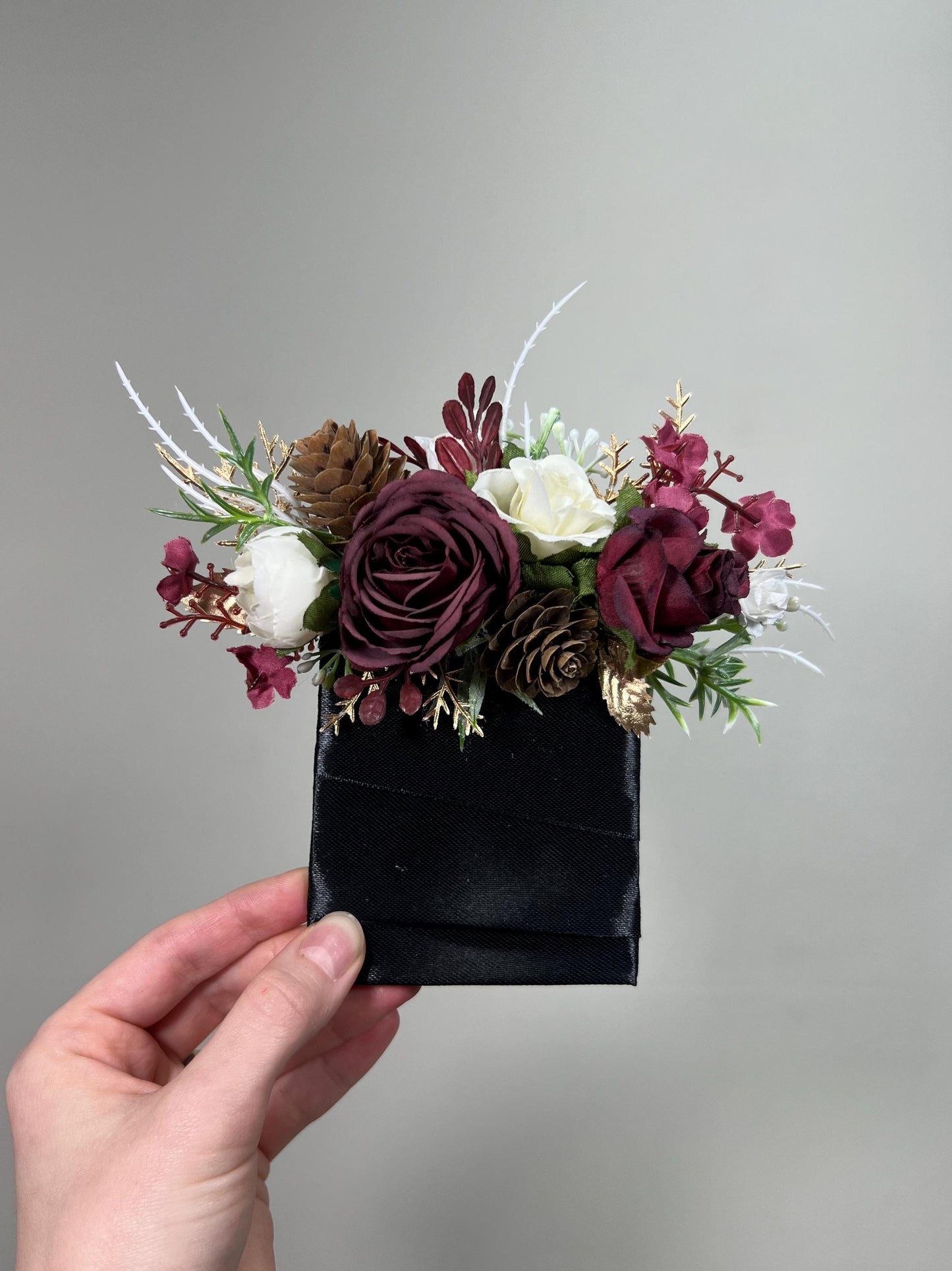 Burgundy Pocket Boutonniere Wedding White Maroon Groom Square Boutonnière Groomsmen Christmas Boutonniere Pine Cone Pocket Boutonniere