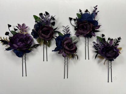 Plum Hair Pin Wedding Navy Blue Flower Girl Headpiece Floral Purple Dark Blue Hair Pin Accessories Plum Blue Hair Pin Artificial Flower