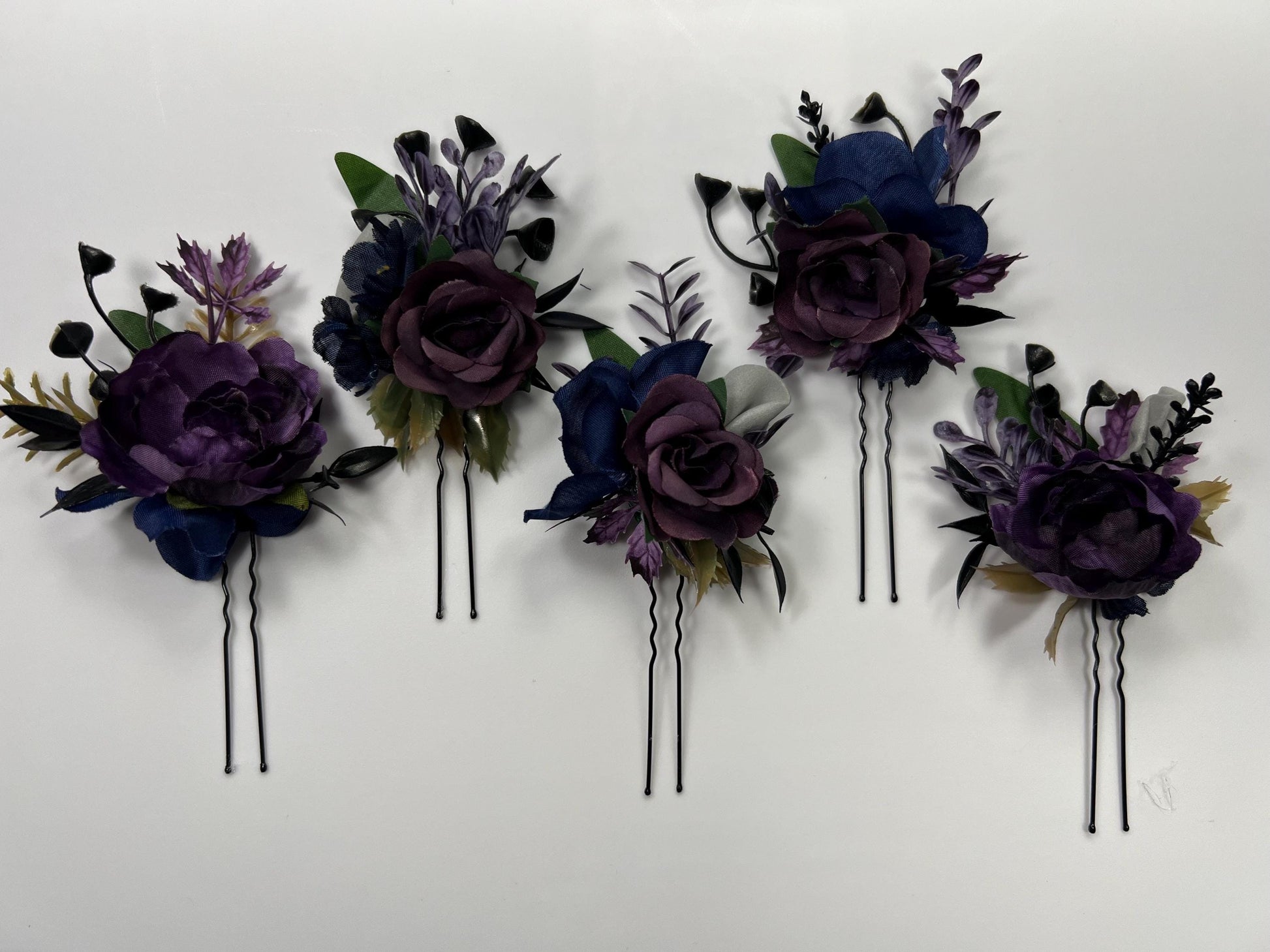 Plum Hair Pin Wedding Navy Blue Flower Girl Headpiece Floral Purple Dark Blue Hair Pin Accessories Plum Blue Hair Pin Artificial Flower