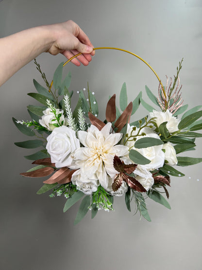 White Hoop Wedding Rose Gold Hoop Bridesmaids White Hoop Flower Girl Ring Wreath Rose Gold Ivory Hoop Flower Eucalyptus Artificial Flower