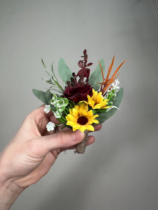 Sunflower Pocket Boutonniere Wedding Groom Boutonnière Sunflower Burgundy Square Groomsmen Sunflower Sage Green Artificial Flowers