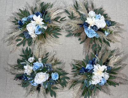 Blue White Bouquet Bridal Boho Light Blue Bouquet Pampas Grass White Dusty Blue Bouquet Bridesmaids Eucalyptus Artificial Flower