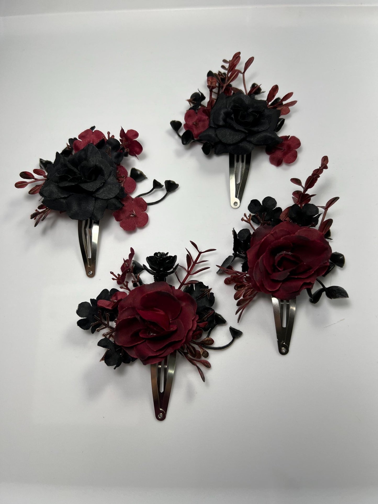 Hair Clip Black Burgundy Wedding Hair Pin Black Gothic Wedding Hair Clip Floral Burgundy Black Snap Clip Hair Accessories Maroon Black