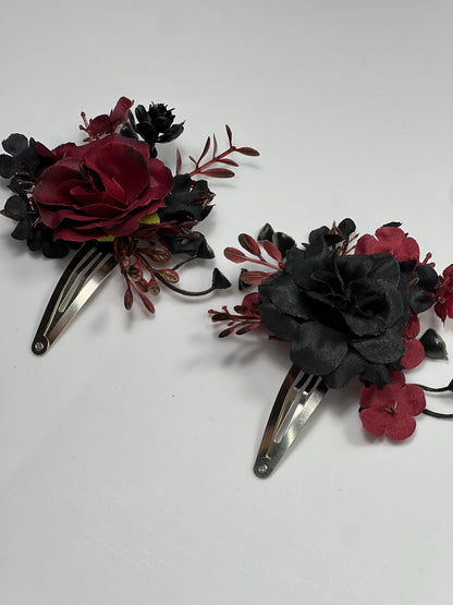 Hair Clip Black Burgundy Wedding Hair Pin Black Gothic Wedding Hair Clip Floral Burgundy Black Snap Clip Hair Accessories Maroon Black