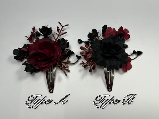 Hair Clip Black Burgundy Wedding Hair Pin Black Gothic Wedding Hair Clip Floral Burgundy Black Snap Clip Hair Accessories Maroon Black