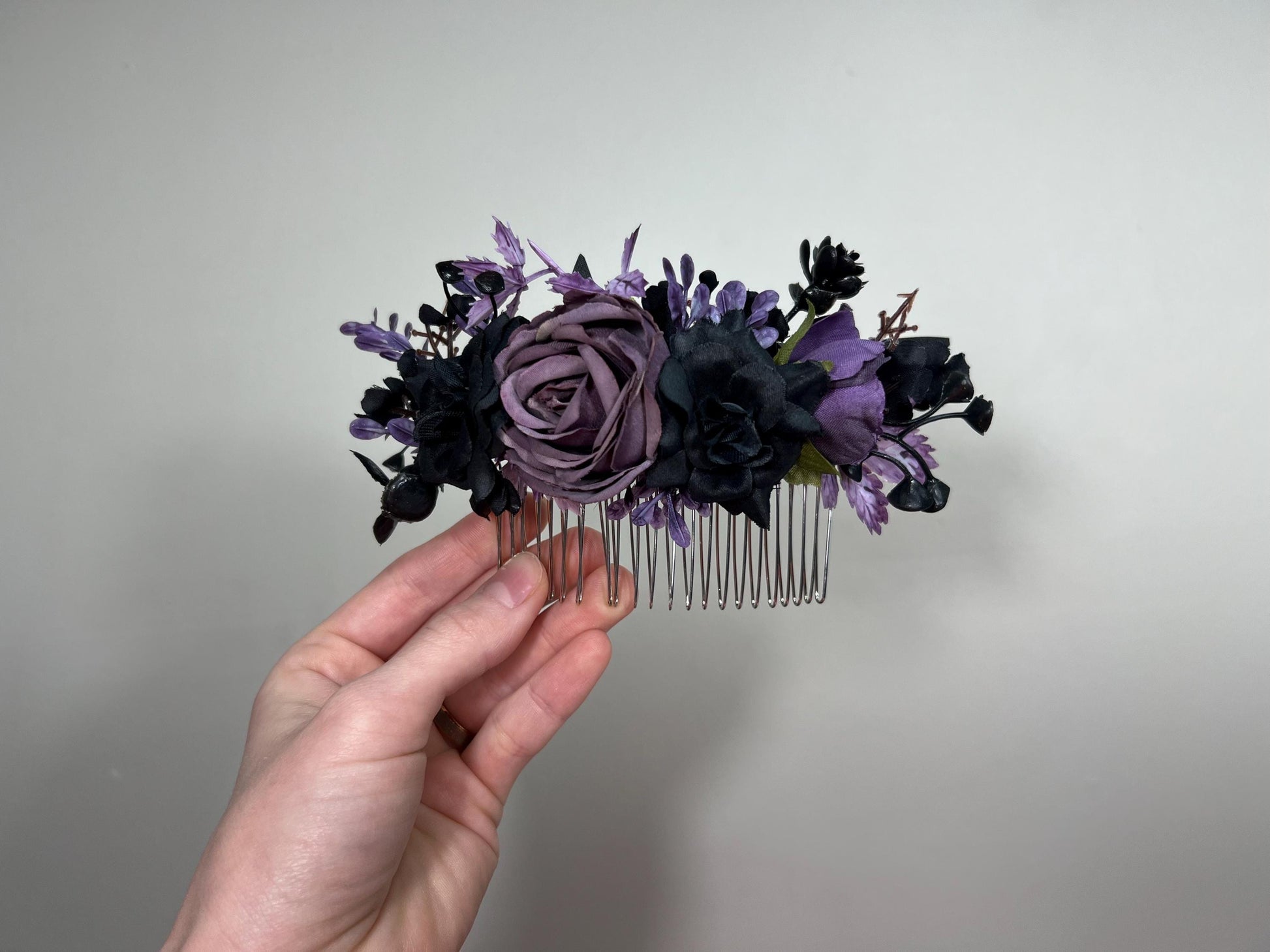 Black Hair Comb Wedding Plum Flower Girl Headpiece Gothic Floral Dark Purple Black Hair Accessories Black Plum Hair Comb Artificial Flowers