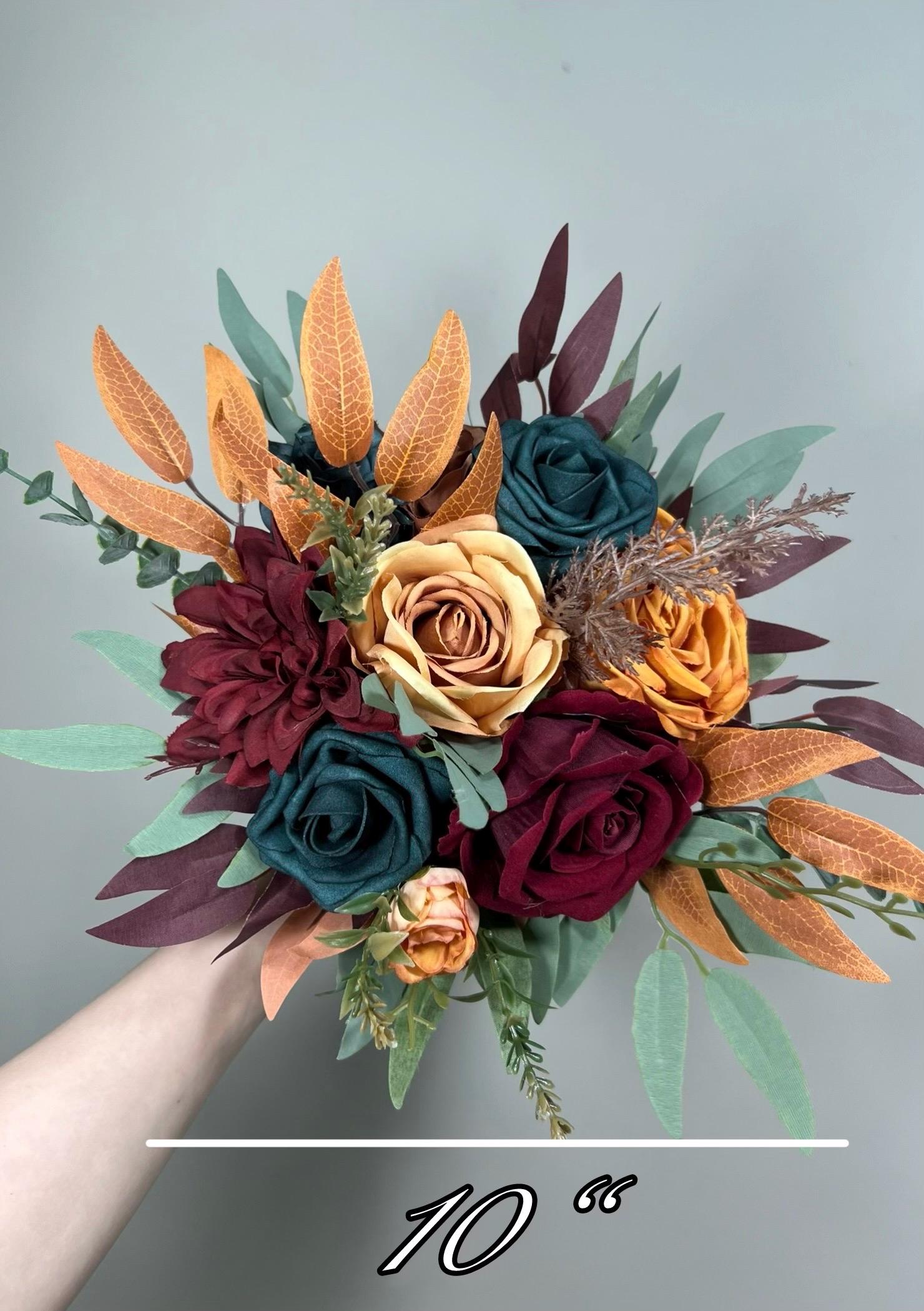 Wedding Dark Teal Bouquet Bridal Burgundy Terracotta Bridesmaids Burgundy Burnt Orange Bouquet Dark Teal Blue Rust Artificial Flowers