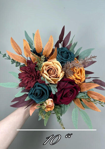 Wedding Dark Teal Bouquet Bridal Rust Terracotta Bridesmaids Burgundy Burnt Orange Bouquet Teal Terracotta Artificial Flowers Bouquet