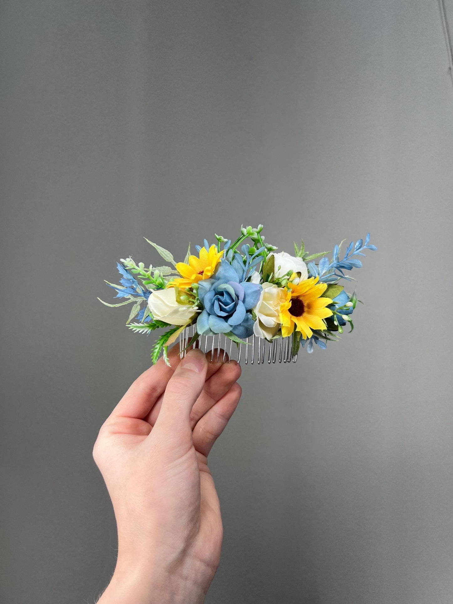 Sunflower Flower Crown Blue Wedding Rustic Yellow Sunflower Flower Crown Bridal Bridesmaids Dusty Blue Baby Breath Artificial Flower White