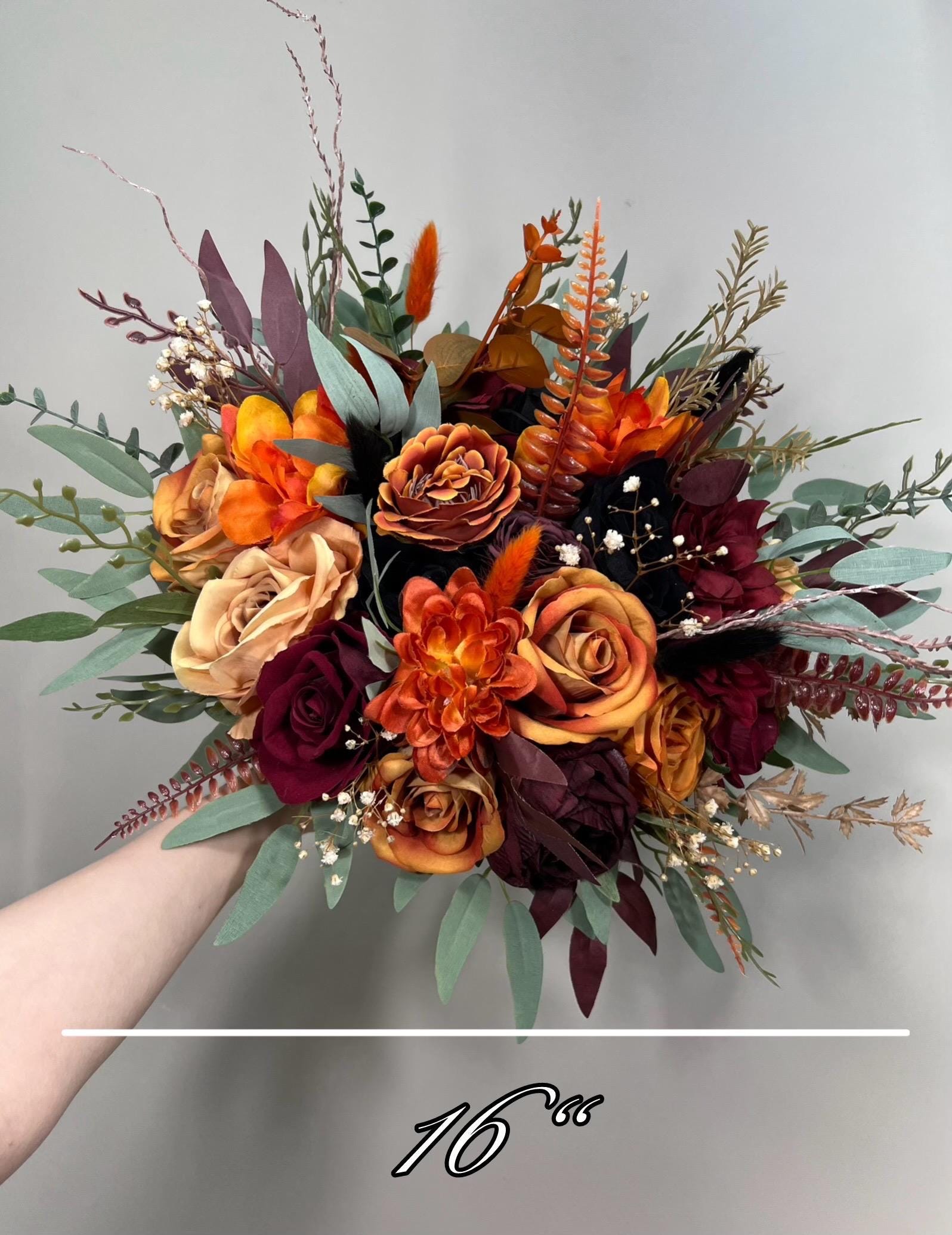 Wedding Bouquet Terracotta Burnt Orange Bridal Rust Bouquet Black Halloween Bouquet Burgundy Fall Eucalyptus Wine Red Artificial Flower