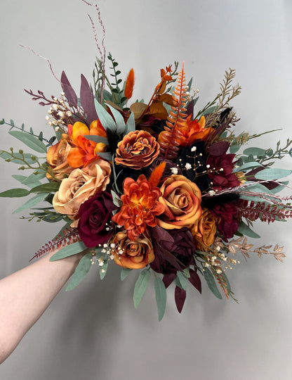 Terracotta Bouquet Wedding Rust Bridal Bouquet Burgundy Burnt Orange Black Bouquet Bridesmaids Maroon Terracotta Bouquet Fall Artificial