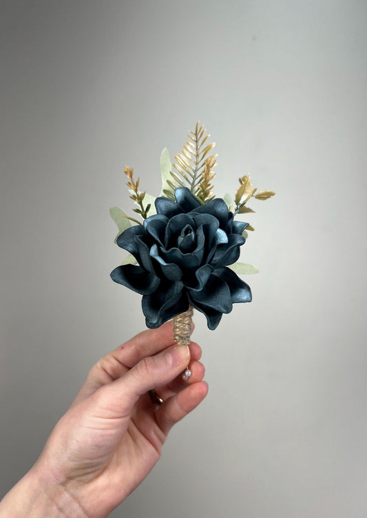 Teal Boutonniere Wedding Dark Teal Groom Boutonnière Teal Pin On Groomsmen Peacock Boutonniere Prom Dark Teal Artificial Flower
