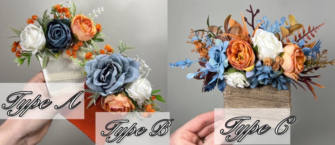 Orange Blue Dusty Bouquet Wedding Boho Terracotta Dusty Blue Bridal Bouquet Burnt Orange Blue Bridesmaids Bouquet Rust Pampas Grass