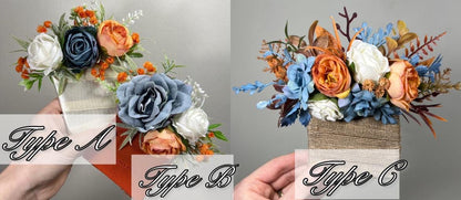 Orange Blue Dusty Bouquet Wedding Boho Terracotta Dusty Blue Bridal Bouquet Burnt Orange Blue Bridesmaids Bouquet Rust Pampas Grass