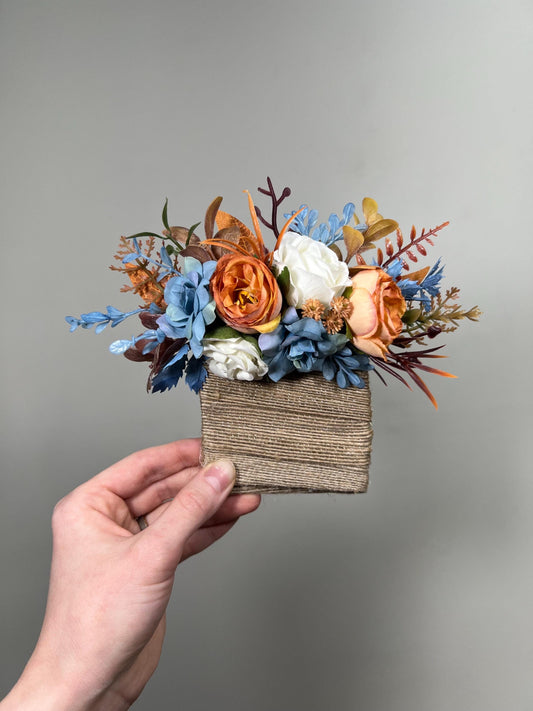 Orange Blue Pocket Boutonniere Wedding Dusty Blue Terracotta Groom Boutonnière Square White Groomsmen Blue Burnt Orange Boutonniere Prom