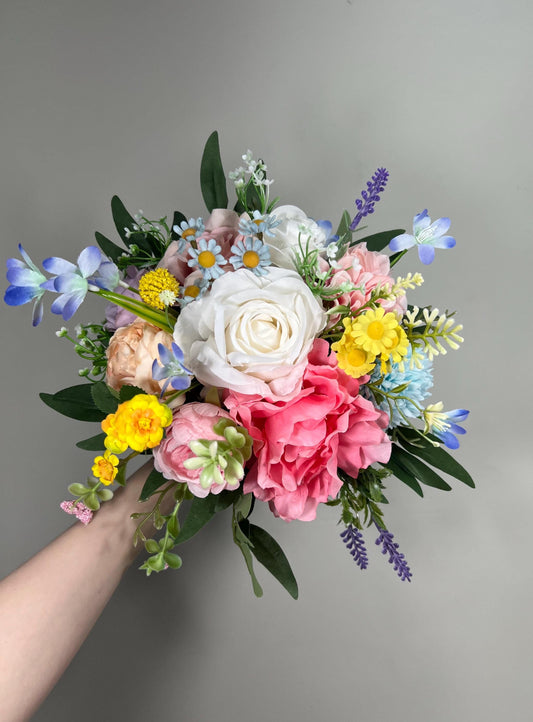 Colorful Bouquet Wedding Summer Bridal Bouquet Pink Blue Bouquet Bridesmaids Wildflowers Bouquet Jewel Tone White Purple Blue Yellow