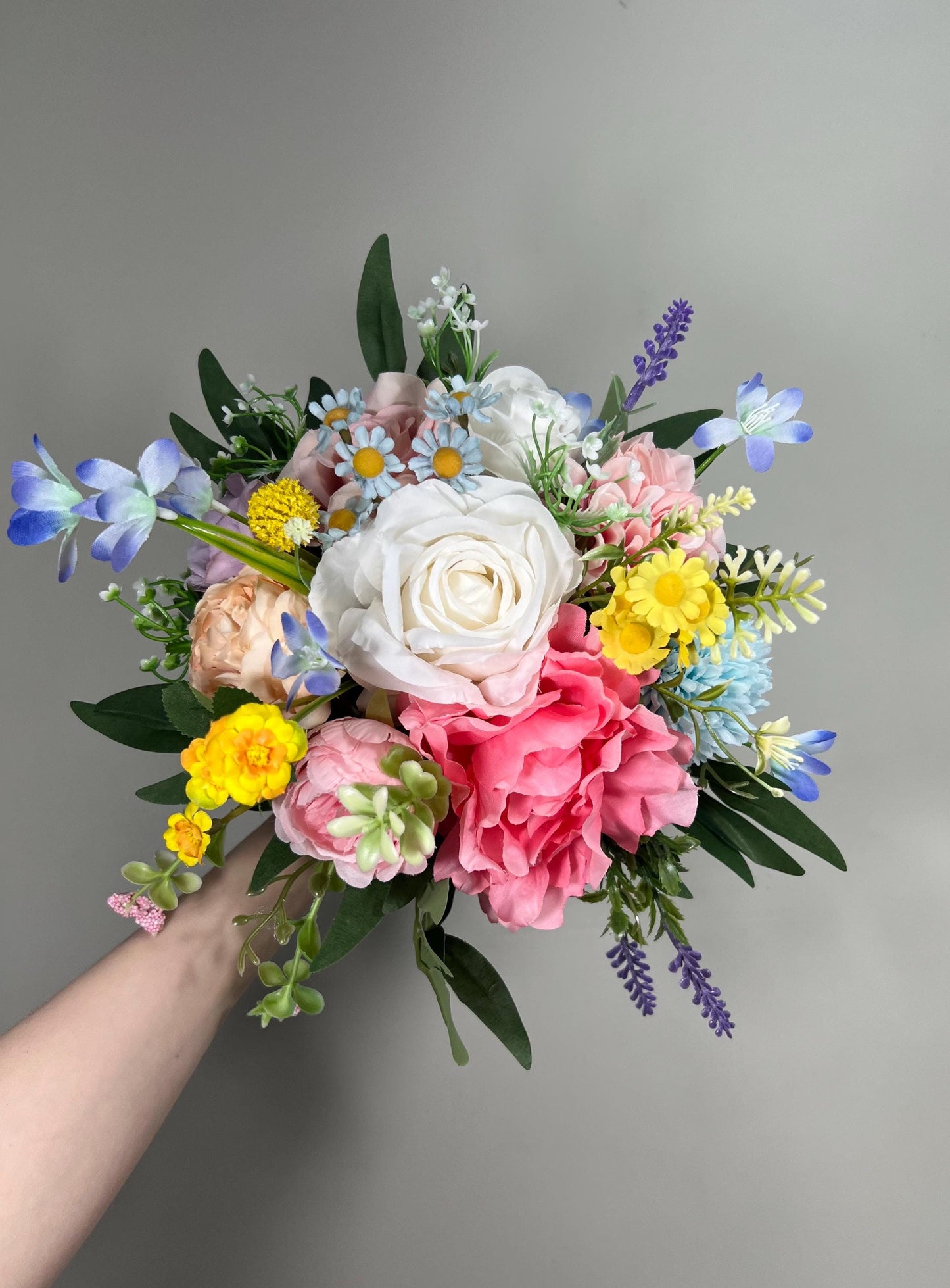 Colorful Bouquet Wedding Summer Bridal Bouquet Pink Blue Bouquet Bridesmaids Wildflowers Bouquet Jewel Tone White Purple Blue Yellow