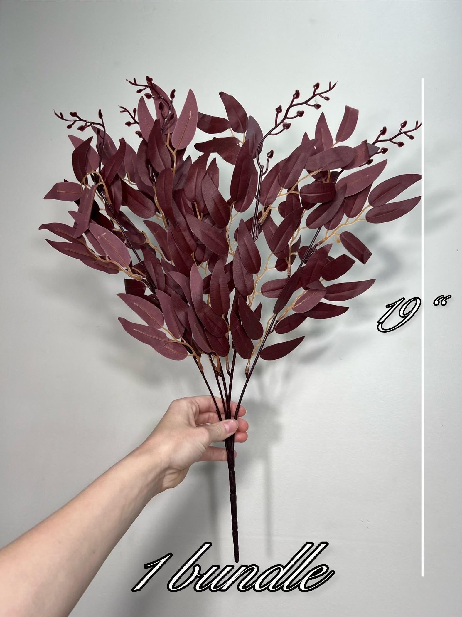 Artificial Willow 1 Bundle Burgundy Eucalyptus Stems Leaves Decor Wedding Maroon Greenery Faux Willow Wine Red Craft Supplies Wedding