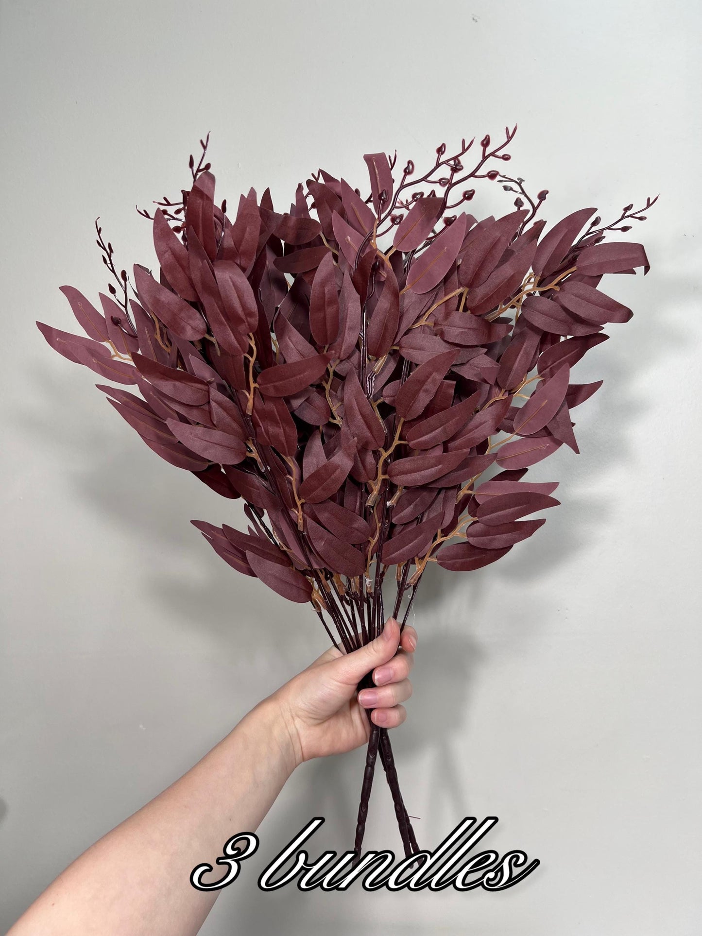 Artificial Willow 1 Bundle Burgundy Eucalyptus Stems Leaves Decor Wedding Maroon Greenery Faux Willow Wine Red Craft Supplies Wedding