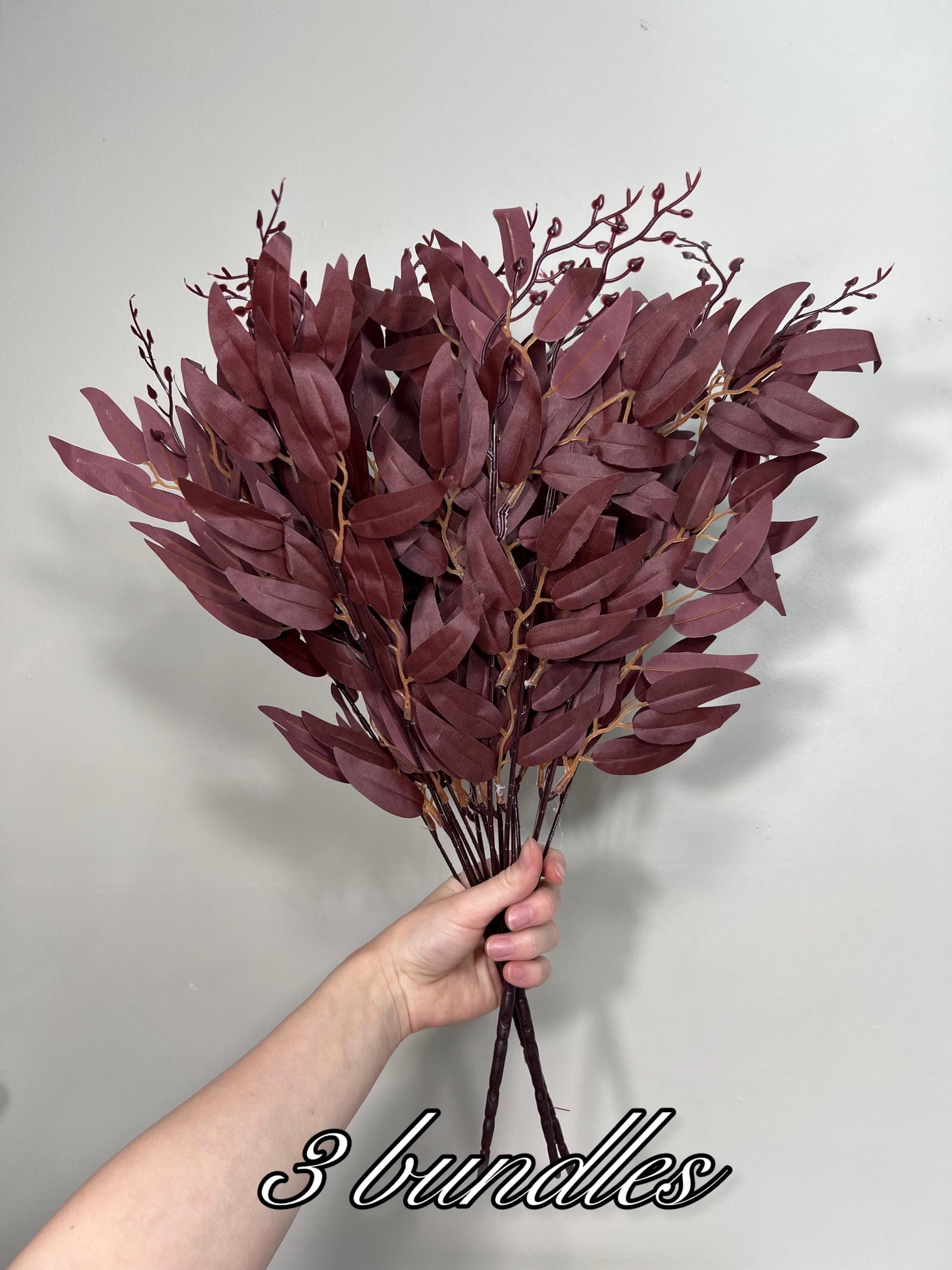 Artificial Willow 1 Bundle Burgundy Eucalyptus Stems Leaves Decor Wedding Maroon Greenery Faux Willow Wine Red Craft Supplies Wedding