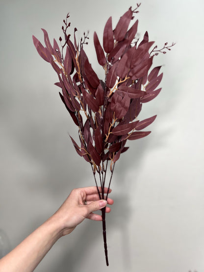 Artificial Willow 1 Bundle Burgundy Eucalyptus Stems Leaves Decor Wedding Maroon Greenery Faux Willow Wine Red Craft Supplies Wedding