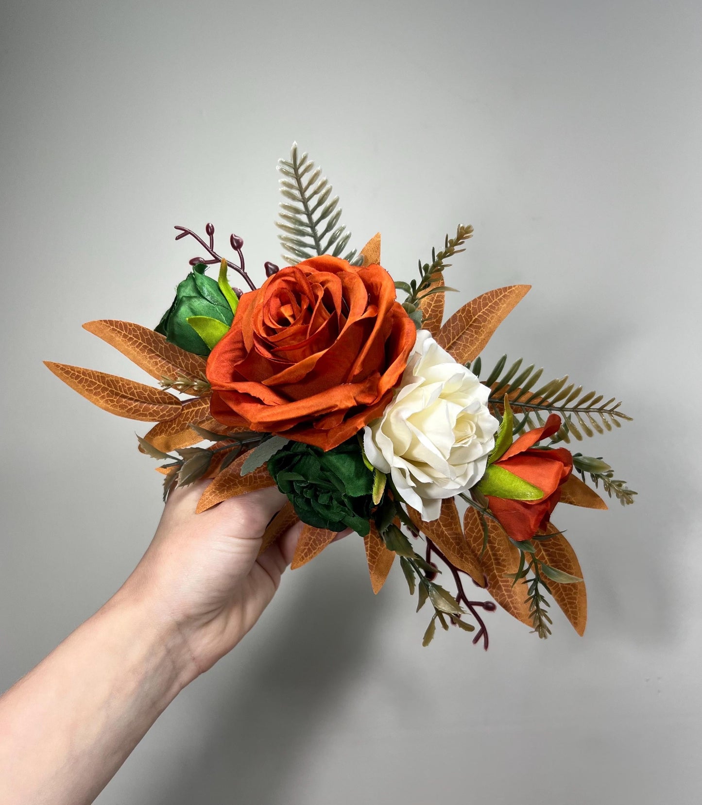 Rust Cake Decor Flower Wedding Terracotta Green Ivory Cake Arrangements Artificial Flower Emerald Green Burnt Orange Champagne Flower Cake