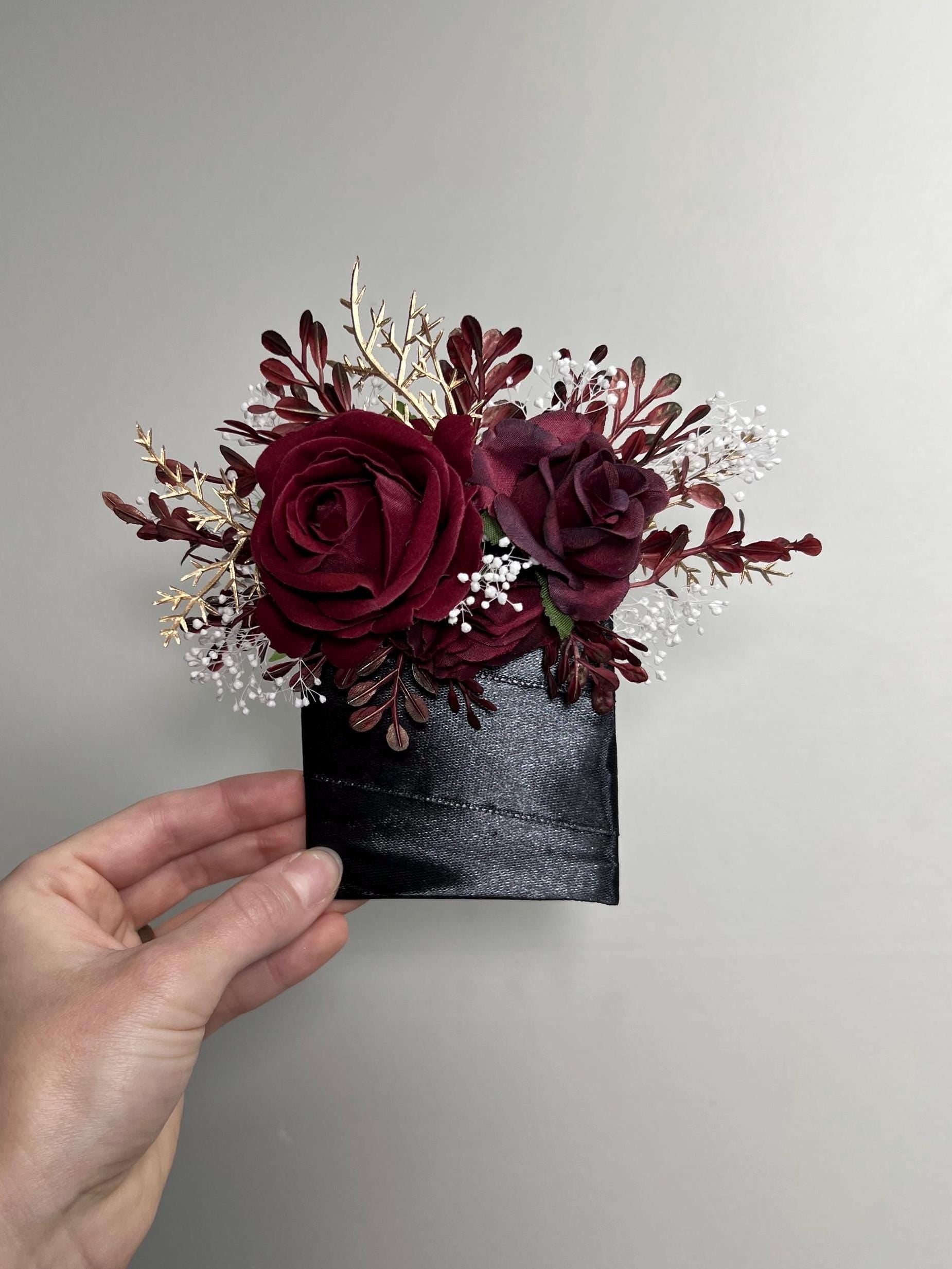 Burgundy Pocket Boutonniere Wedding Wine Red Square Boutonniere Groom Maroon Boutonnière Pocket Boutonnière Burgundy Gold Baby Breath