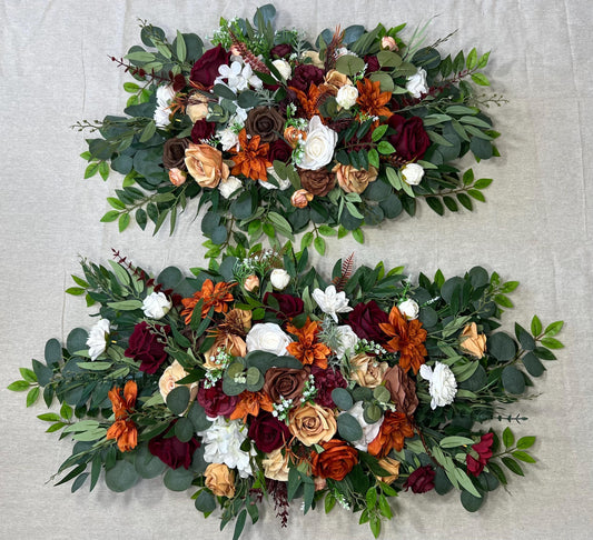 Arch Arrangements Orange Burgundy Wedding Arbor Arrangements Terracotta Maroon White Wedding Arch Arrangements Aisle Burnt Orange Rust Ivory