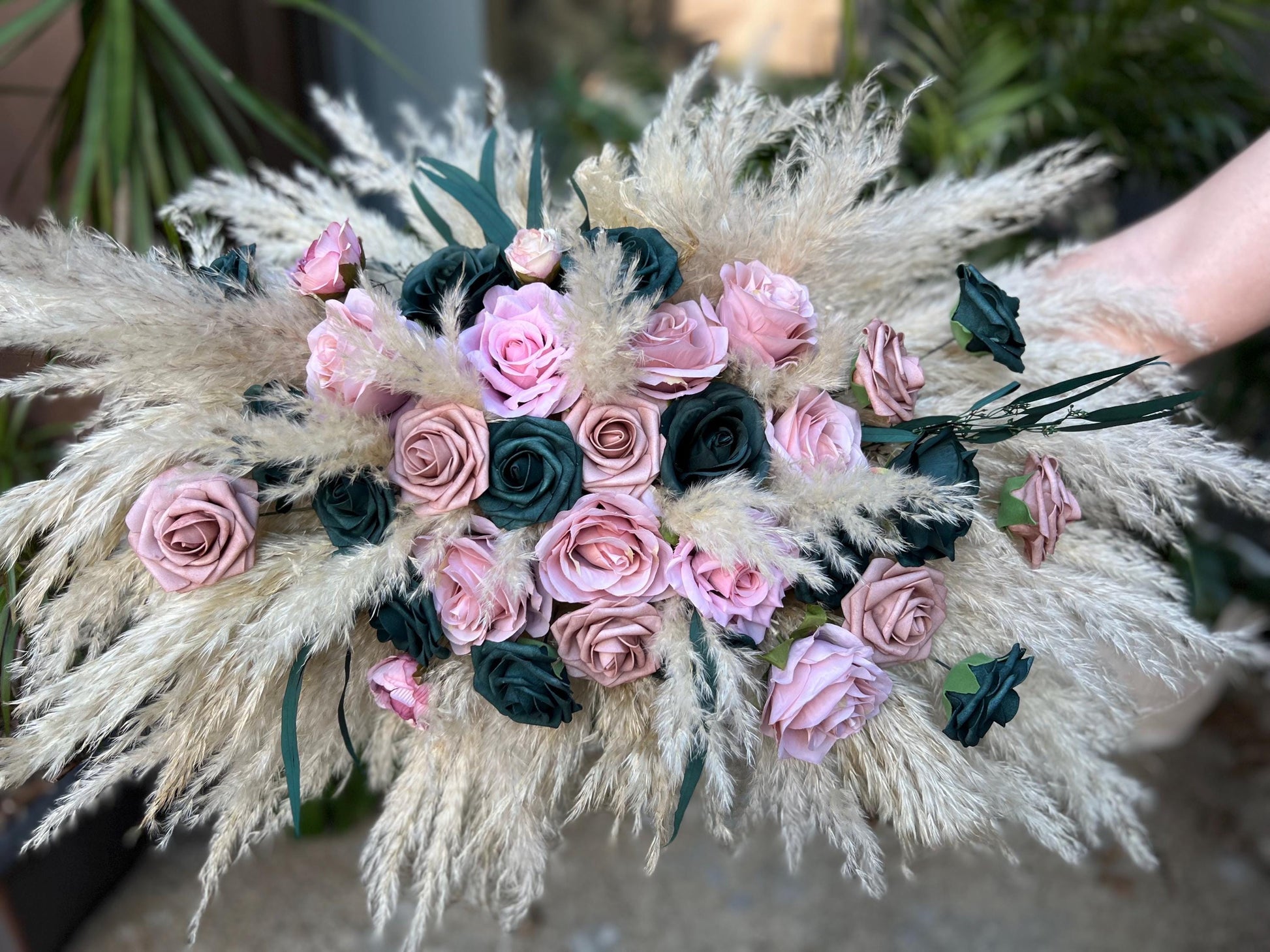 Dusty Rose Teal Arch Arrangements Wedding Dark Teal Boho Arbor Arrangements Aisle Dusty Rose Dark Teal Wedding Pampas Grass Background