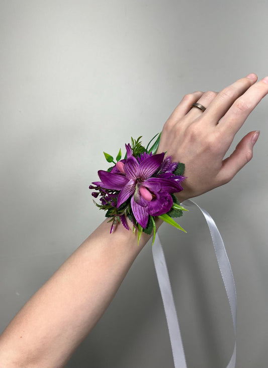 Wedding Purple Corsage Orchid Wrist Dark Purple Corsage Bridesmaids Decor Corsage Mom Accessories Tropical Orchid Corsage Artificial Flowers