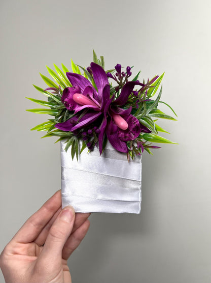 Purple Orchid Corsage Wedding Mom Square Boutonniere Pocket Beach Tropical Deep Purple Groomsmen Prom Artificial