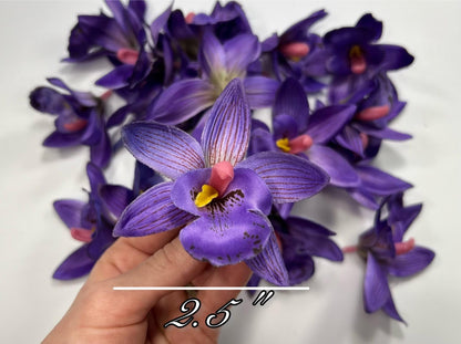 Violet Orchid Heads Artificial 2.5” Dark Purple Orchid Wedding Silk Flower Heads Tropical Deep Purple Flower Faux Orchid Wedding Decor DIY