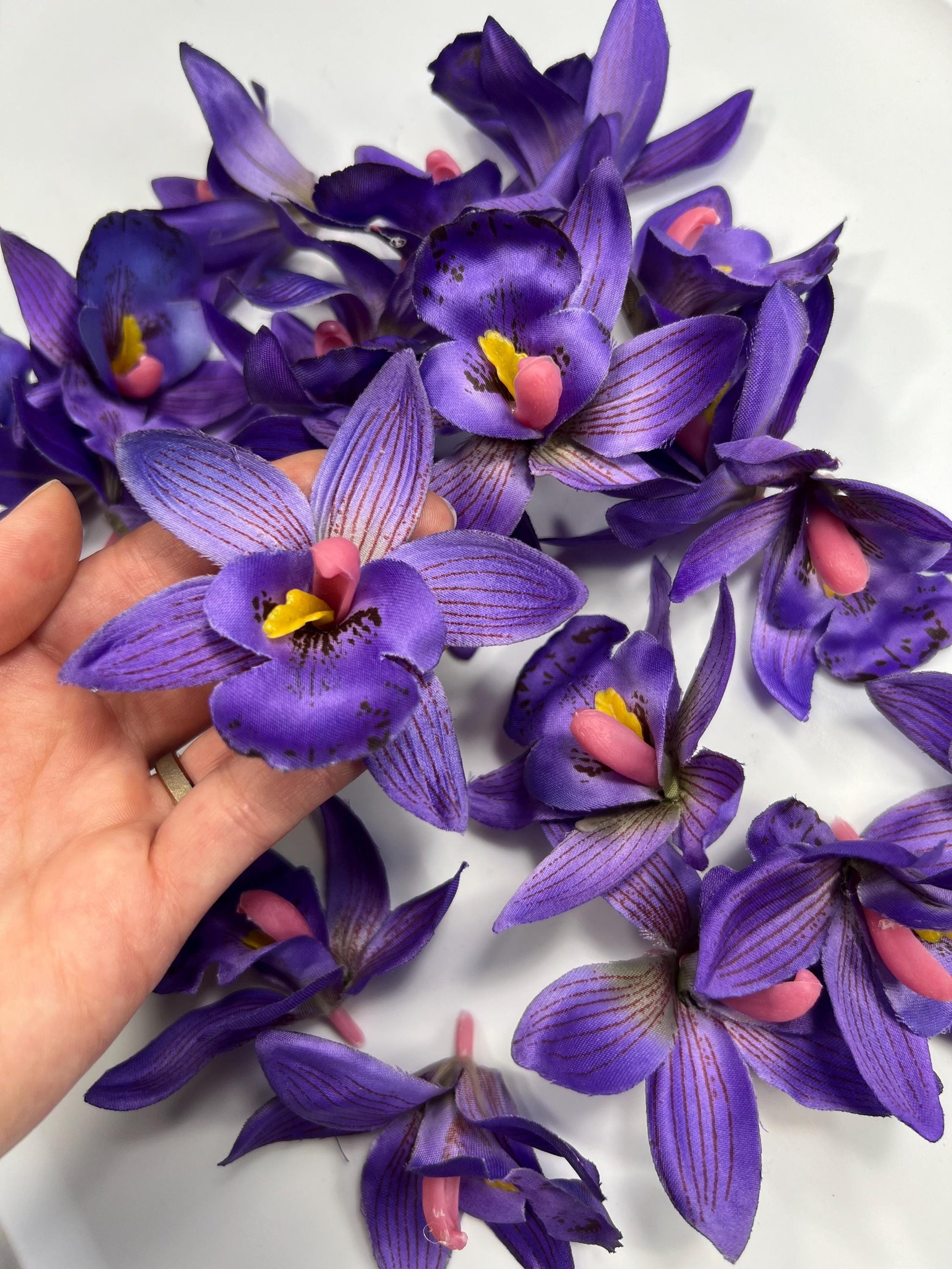 Violet Orchid Heads Artificial 2.5” Dark Purple Orchid Wedding Silk Flower Heads Tropical Deep Purple Flower Faux Orchid Wedding Decor DIY