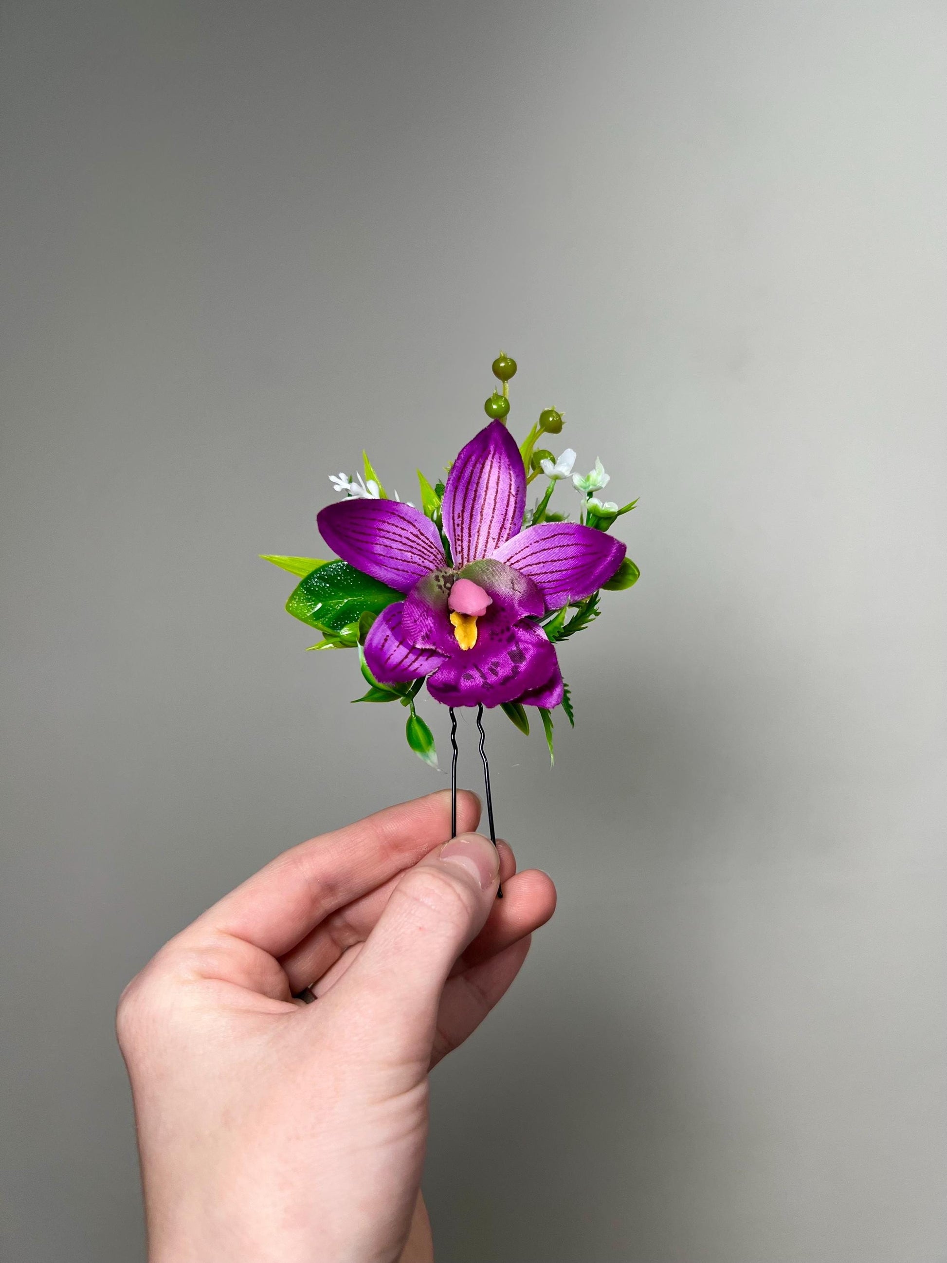 Purple Hair Pin Orchid Wedding Purple Hair Pin Magenta Purple Flower Hair Pin Artiticial Tropical Flower Purple Accessories Hair Pin