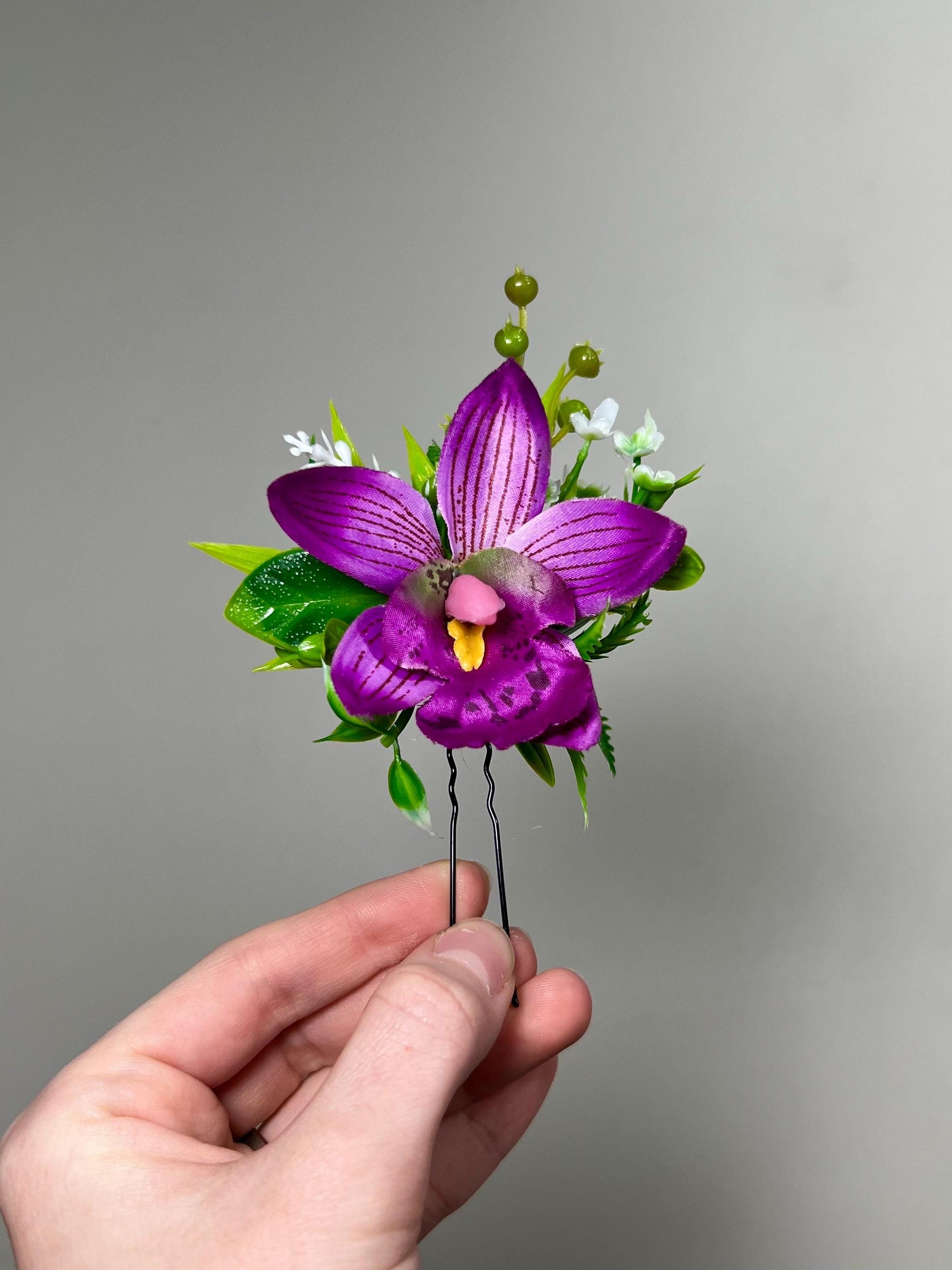 Purple Hair Pin Orchid Wedding Purple Hair Pin Magenta Purple Flower Hair Pin Artiticial Tropical Flower Purple Accessories Hair Pin
