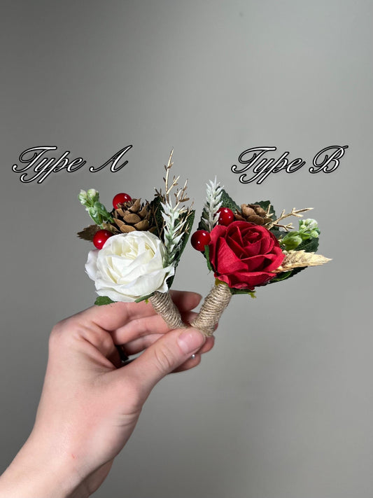 Christmas White Gold Red Boutonniere Wedding Groom Boutonnières Groomsmen Ivory Boutonnière Christmas Pine Cone Artificial Flowers Reddit