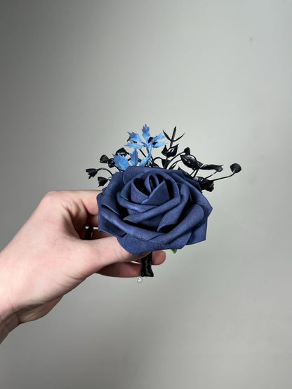 Black Blue Bouquet Wedding Bridal Black Navy Blue Gothic Bouquet Black Bridesmaids Bouquet Black Dark Blue Artificial Flower