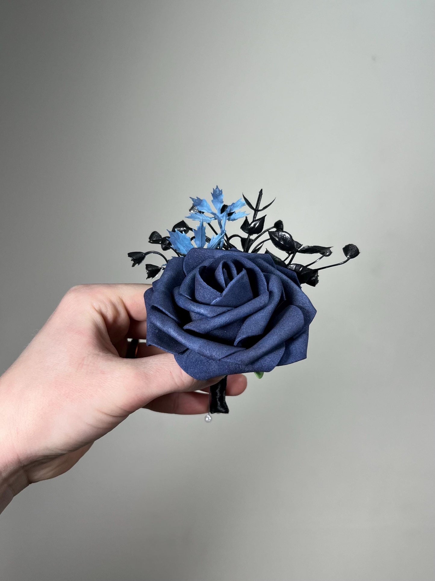 Black Blue Bouquet Wedding Bridal Black Navy Blue Gothic Bouquet Black Bridesmaids Bouquet Black Dark Blue Artificial Flower