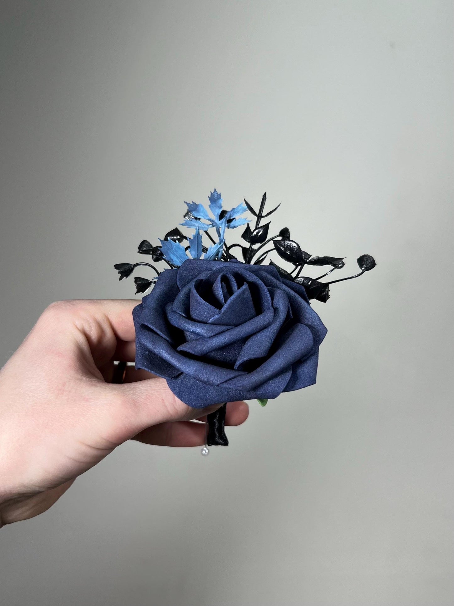 Navy Blue Boutonniere Wedding Groom Navy Blue Black Boutonnières Groomsmen Dark Blue Boutonniere Navy Blue Prom Black Artificial Flower