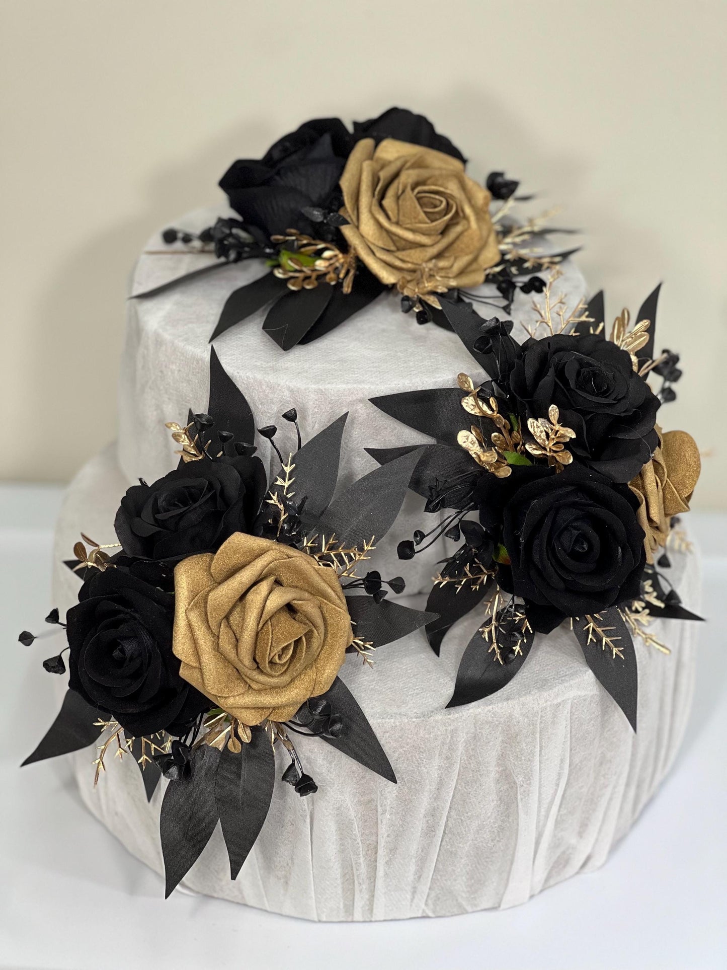 Black Cake Decoration Wedding Cake Flower Topper Gold Black Decor Attificial Flower Cake Arrangement Black Gold Cake Topper Flower Gothic