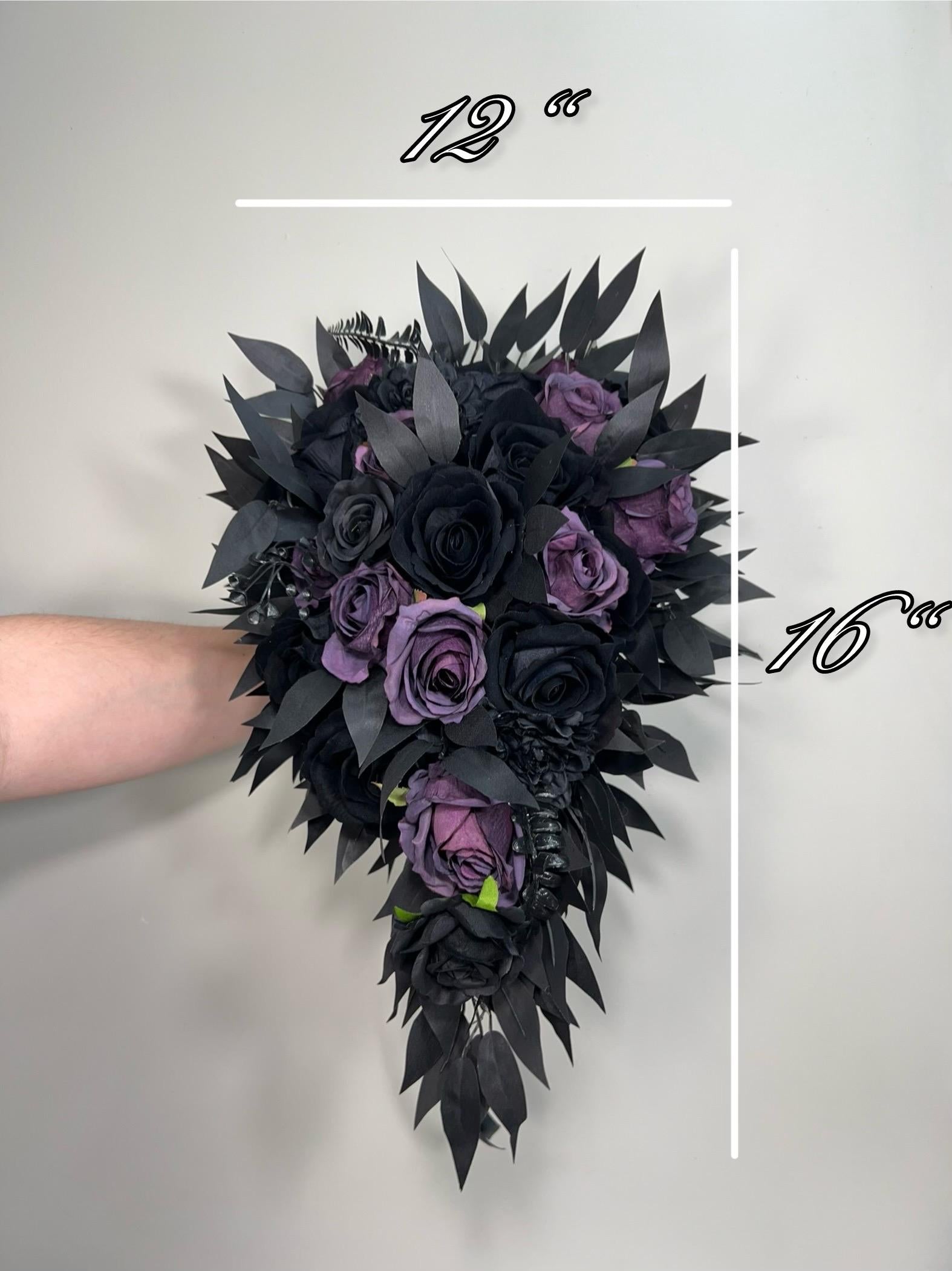 Black Plum Bouquet Bridal Cascading Black Wedding Bouquet Plum Gothic Bridesmaids Bouquet Cascade Dark Purple Black Wedding Artificial