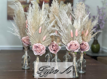 Dusty Rose Boho Wedding Centerpiece • Pampas Grass & Palm Leaf Floral • Silk Table Decor • Rustic Bridal Shower Arrangement