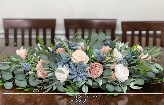 Dusty Blue Blush Sweetheart Wedding White Dusty Rose Sweetheart Blue Table Centerpiece Decor Wedding Ivory Blue Pink Centerpiece Artiricial