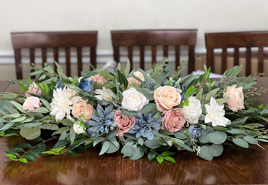 Dusty Blue Blush Sweetheart Wedding White Dusty Rose Sweetheart Blue Table Centerpiece Decor Wedding Ivory Blue Pink Centerpiece Artiricial