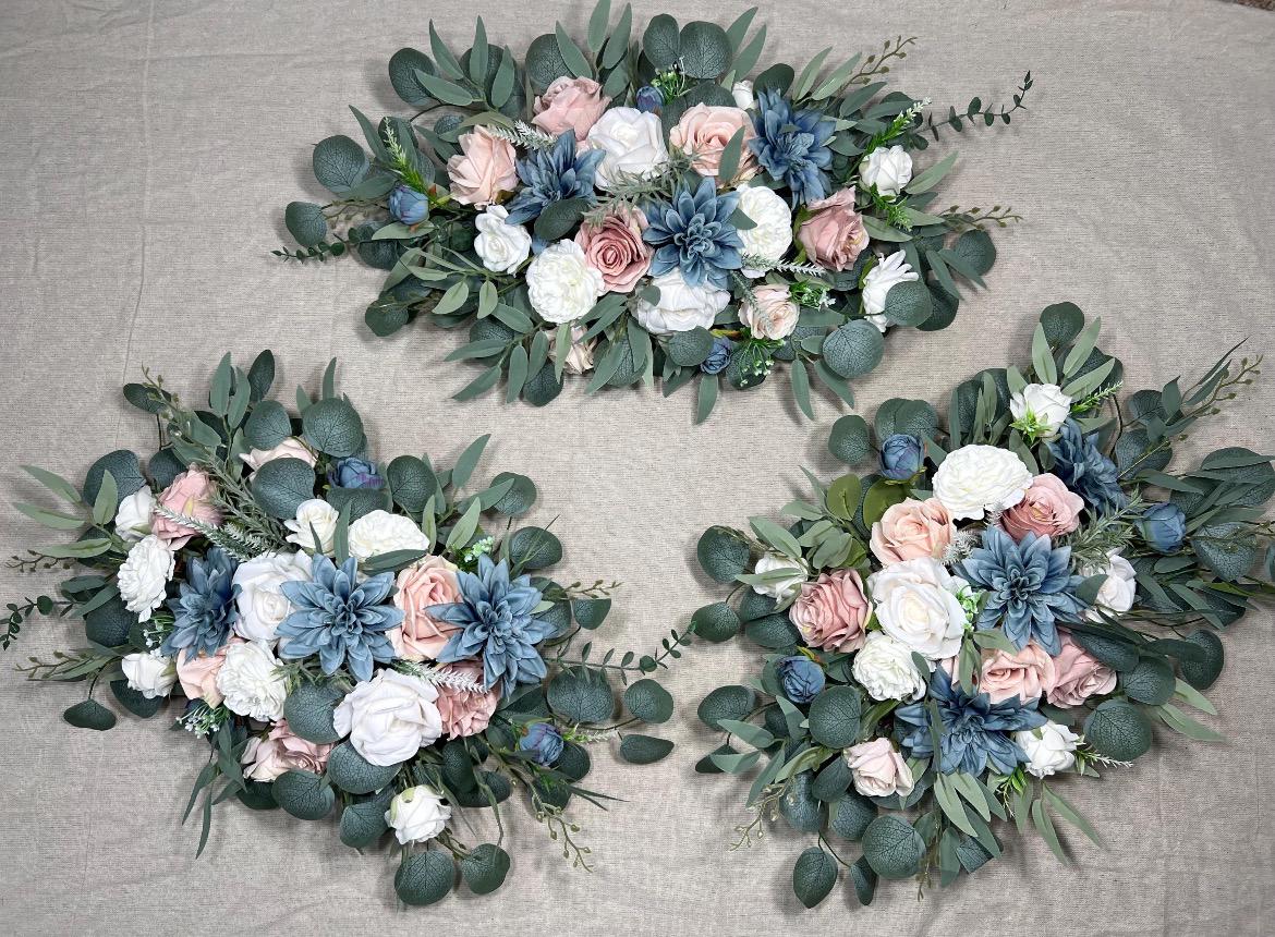 Blue Pink Bouquet Wedding Bridal Bouquet Dusty Blue White Bouquet Ivory Bridesmaids Blush Dusty Blue Bouquet Dusty Rose Artificial Flower