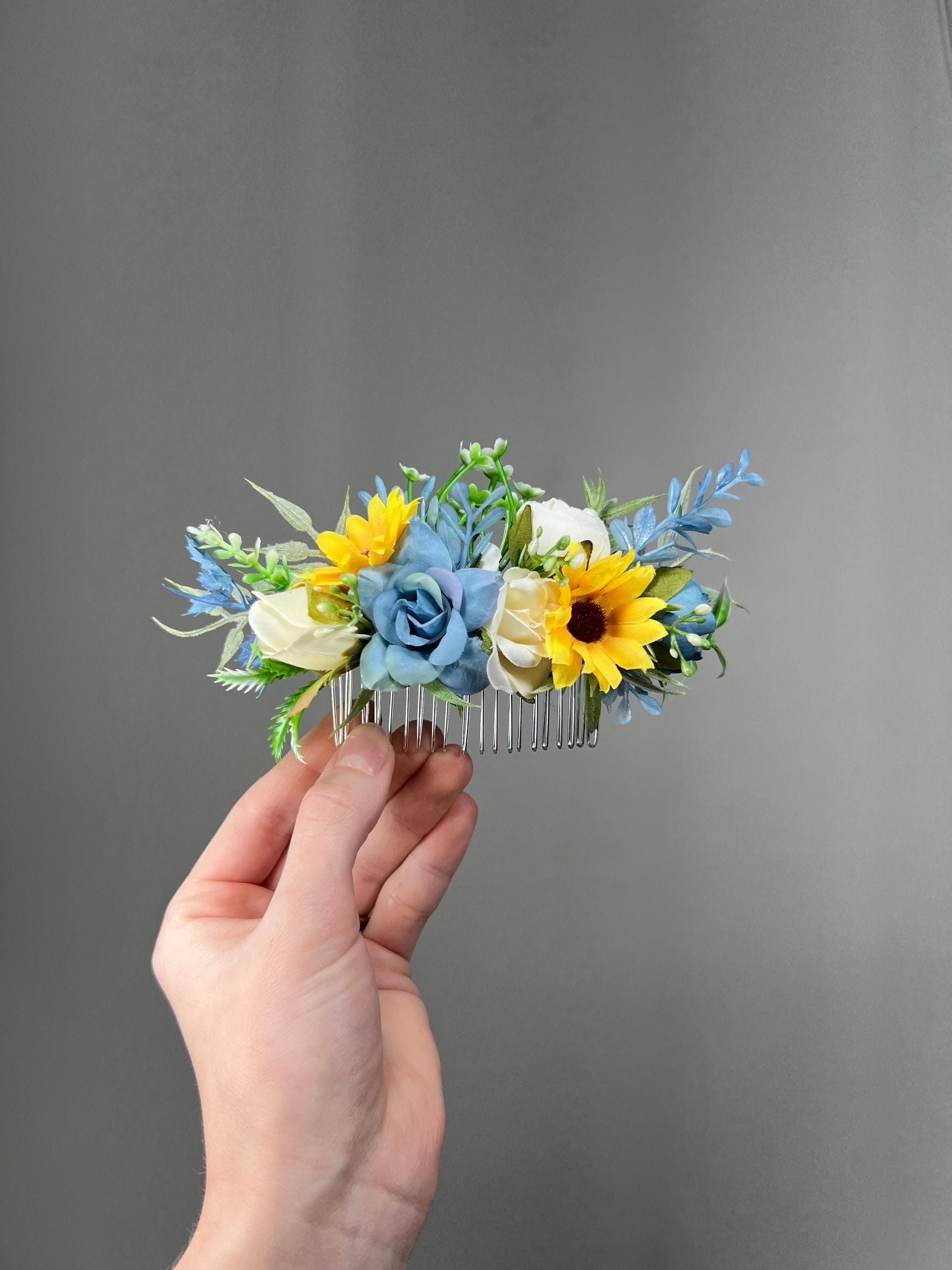 Wedding Bouquet White Bridal Cascade Sunflower Bouquet Cascading Ivory Dusty Blue Sunflower Bridesmaids Bouquet Blue Artificial Flowers