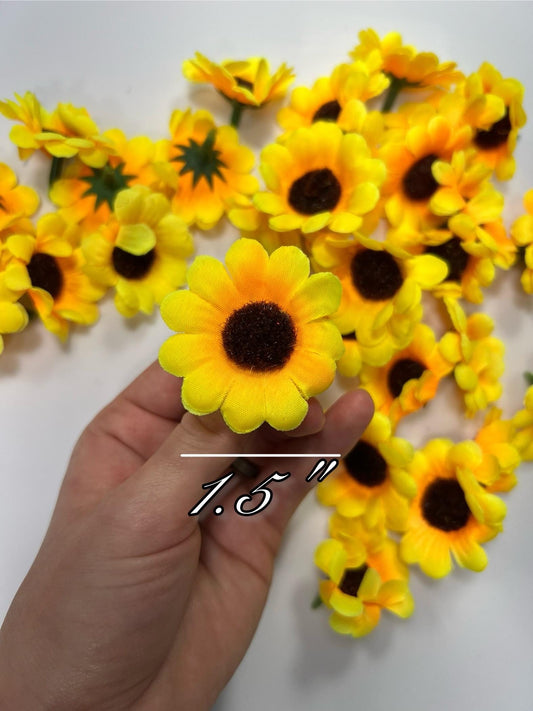 Sunflower Flower Heads Wedding Yellow Sunflowers 1.5” Artificial Flower Sunflower Small Fall Silk Flowers Heads Sunflower Craft Supplies