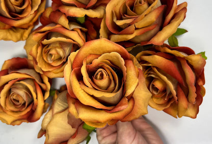 Orange Flower Head Artiricial Rose Rust Flower Heads Autumn Orange Rose Faux Wedding Terracotta Flowers Heads Burnt Orange Silk Roses