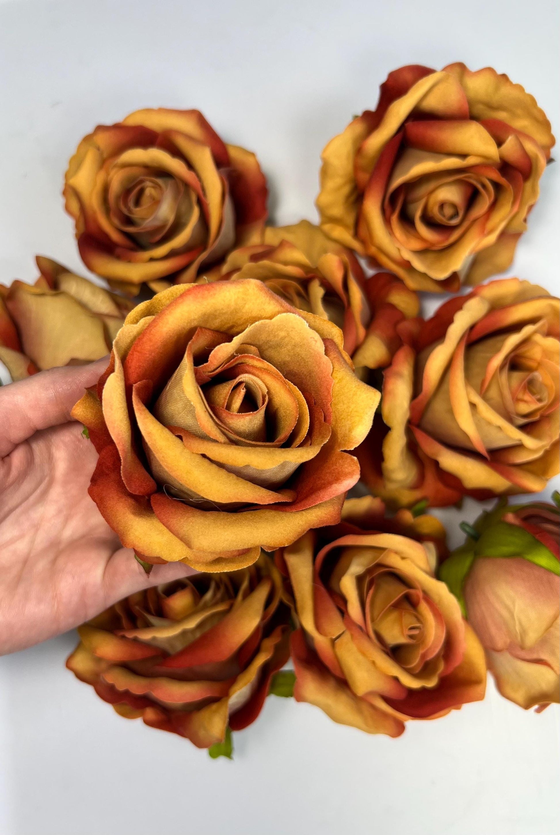Orange Flower Head Artiricial Rose Rust Flower Heads Autumn Orange Rose Faux Wedding Terracotta Flowers Heads Burnt Orange Silk Roses