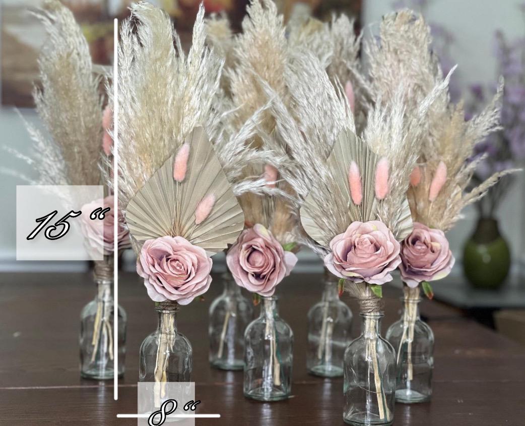 Wedding Centerpiece Dusty Rose Boho Table Décor Centerpiece Palm Leaf Pampas Grass Dusty Rose Artificial Flower Table Centerpiece Small